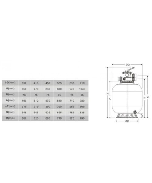 Filtru Piscina Poolpoint PDG, Ø 350 mm, vana superioara, debit 4.5 m3 /h 5 PDG DIMENS 1000x1200 1
