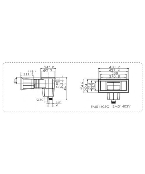 Skimmer pentru piscină din beton cu capac pătrat, Emaux, 371x154 5 em140 tech 1000x1200 1